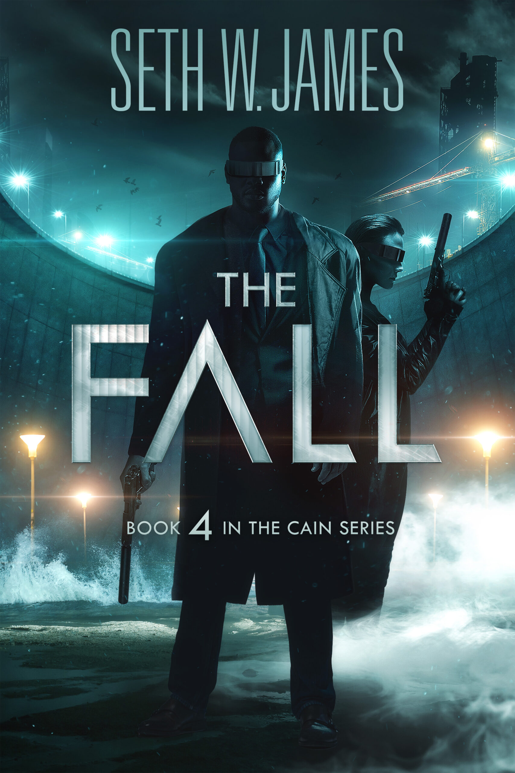 The cover for The Fall; Cain and Francesca standing in front of the seawall.
